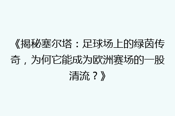 《揭秘塞尔塔:足球场上的绿茵传奇,为何它能成为欧洲赛场的一股清流?》