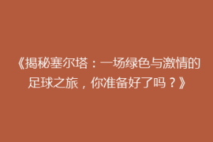 《揭秘塞尔塔：一场绿色与激情的足球之旅，你准备好了吗？》