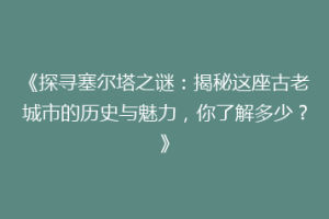 《探寻塞尔塔之谜：揭秘这座古老城市的历史与魅力，你了解多少？》