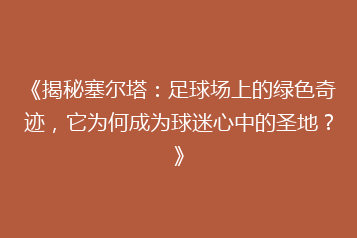 《揭秘塞尔塔:足球场上的绿色奇迹,它为何成为球迷心中的圣地?》