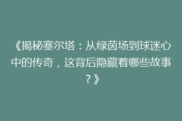 《揭秘塞尔塔:从绿茵场到球迷心中的传奇,这背后隐藏着哪些故事?》