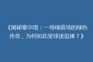 《揭秘塞尔塔：一场绿茵场的绿色传奇，为何如此受球迷追捧？》
