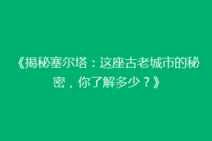 《揭秘塞尔塔：这座古老城市的秘密，你了解多少？》