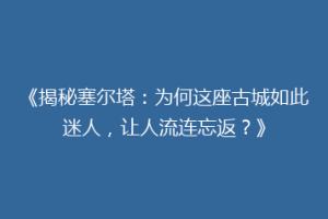 《揭秘塞尔塔：为何这座古城如此迷人，让人流连忘返？》