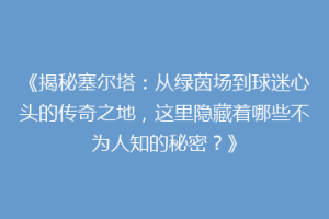 《揭秘塞尔塔：从绿茵场到球迷心头的传奇之地，这里隐藏着哪些不为人知的秘密？》