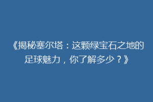《揭秘塞尔塔：这颗绿宝石之地的足球魅力，你了解多少？》