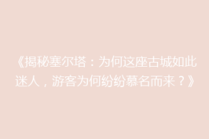 《揭秘塞尔塔：为何这座古城如此迷人，游客为何纷纷慕名而来？》