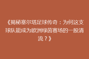 《揭秘塞尔塔足球传奇:为何这支球队能成为欧洲绿茵赛场的一股清流?》